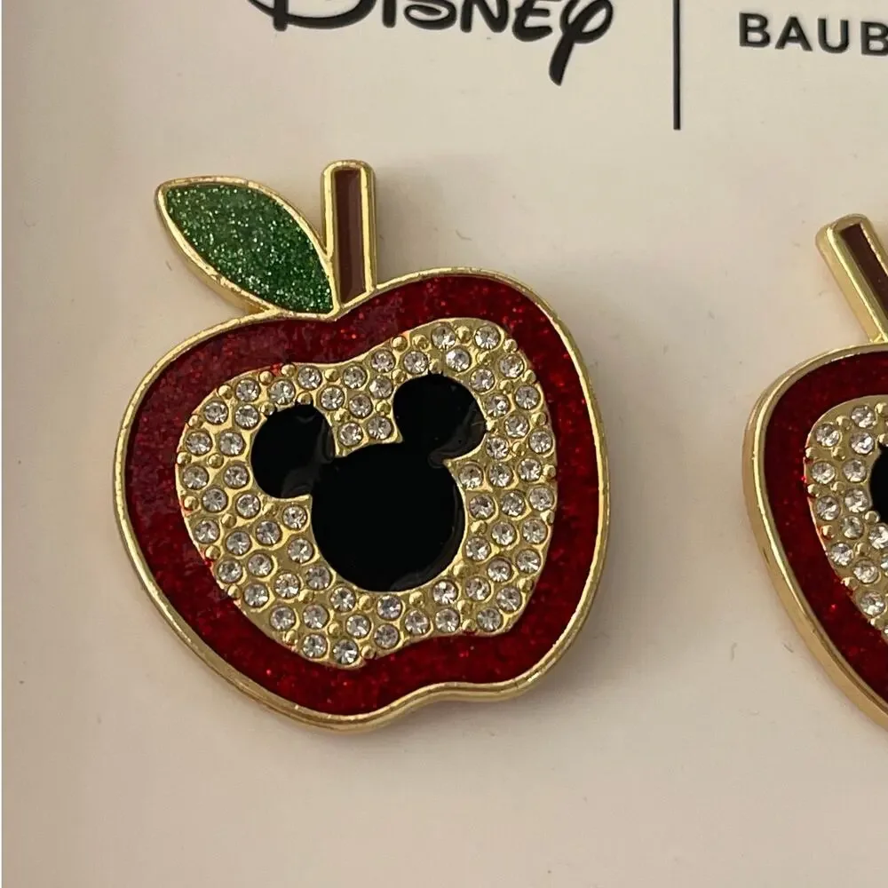 Disney Baublebar Mickey Mouse Apple Stud Rhinestone Sparkling Earrings NEW